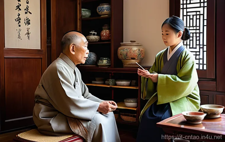 유교와 기독교 비교 - **Prompt:** A serene and warmly lit indoor scene depicting a multi-generational East Asian family. A...