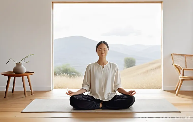 도교의 문학 - **Prompt:** "A serene, contemplative young woman, perhaps in her late 20s or early 30s, embodying th...