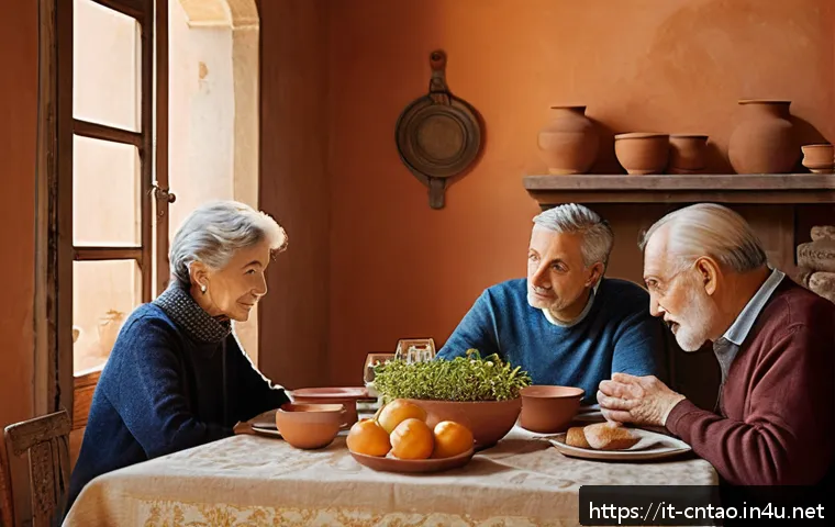공자의 생애 - A serene family scene set in a traditional Italian home with warm natural light streaming through wi...
