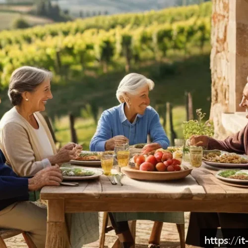 유교 경전 종류 - A serene Italian family scene in a warm, traditional Tuscan home, depicting three generations&mdash;grandp...